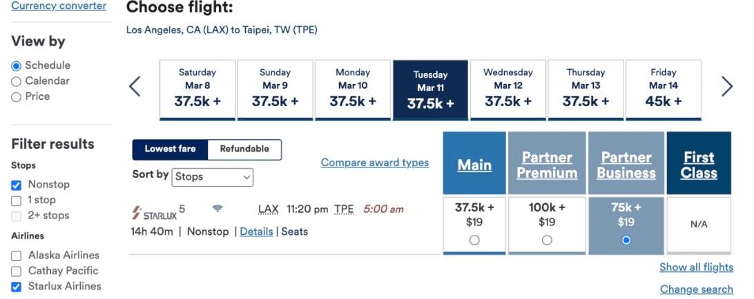 Starlux and Alaska mileage plan